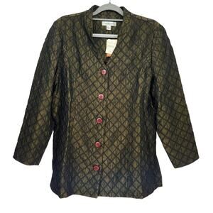 NWT Coldwater Creek Petite Green Mandarin Diamond Buttoned Jacket Women's PXL